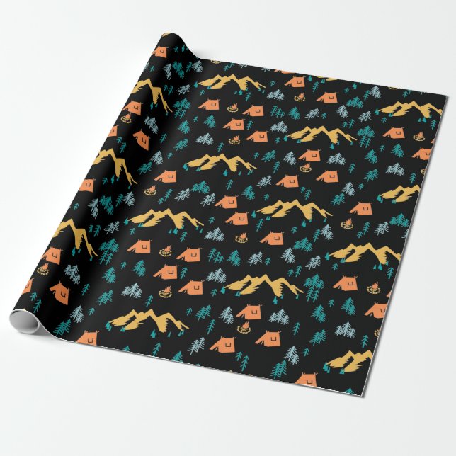 Night in Coniferous Forest Camping Wrapping Paper (Unrolled)