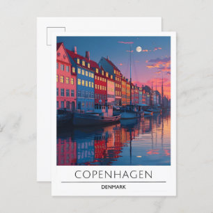 Night in Copenhagen Denmark Travel Postcard