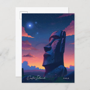Night in Easter Island Chile Travel Postcard