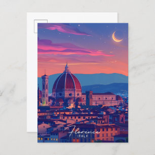 Night in Florence Italy Travel Postcard