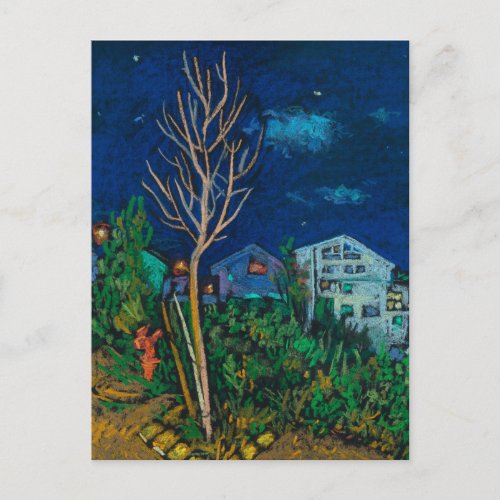 Night in Haifa Cityscape Landscape Painting Art Postcard