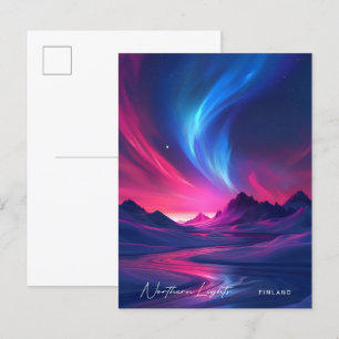 Night in Northern Lights Finland Travel Postcard