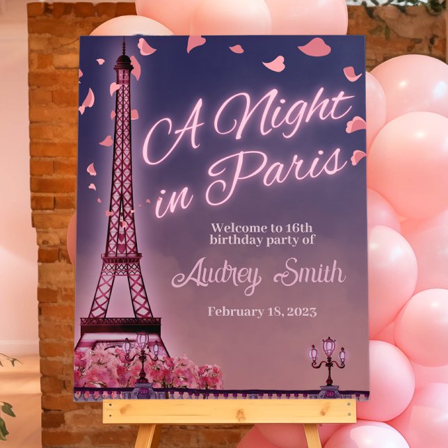 Night in Paris - Birthday Foam Board (Night in Paris - Birthday Welcome Sign)