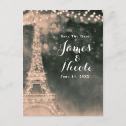 Night in Paris Eiffel Tower &amp; Lights Save the Date Announcement Postcard