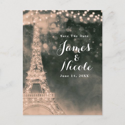 Night in Paris Eiffel Tower  Lights Save the Date Announcement Postcard