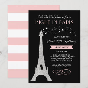 Night in Paris Eiffel Tower Sweet 16 Birthday Invitation | Zazzle