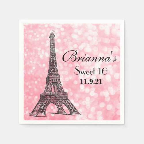 Night in Paris Glitter Sweet 16 Custom Napkin