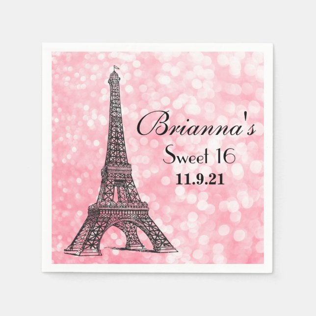 Night in Paris Glitter Sweet 16 Custom Napkin (Front)