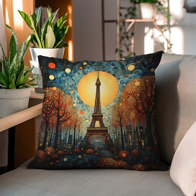 Night In Paris Mid-Century Painting Throw Pillow (Creator Uploaded)