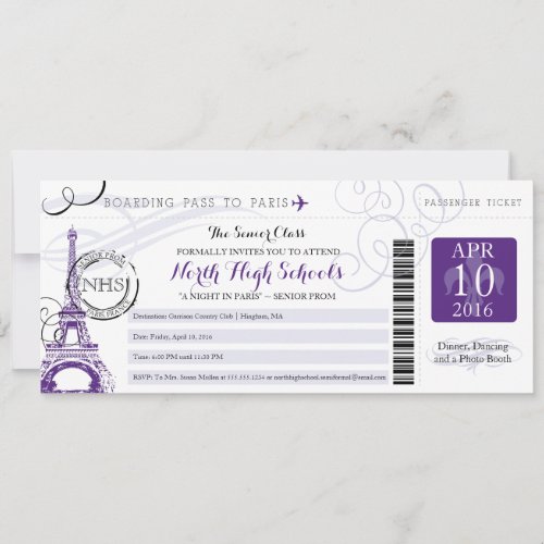 Night in Paris School Prom Personalized Invitation