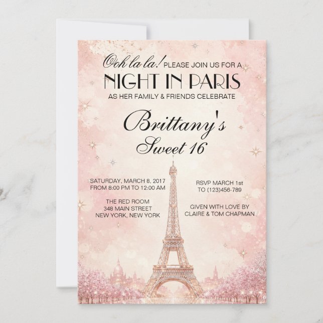 Night in Paris Sweet 16 Custom Invitation (Front)