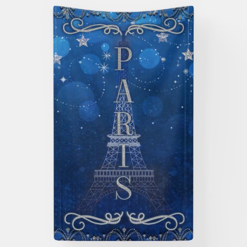 Night In Paris Under the Stars Blue Silver Party Banner