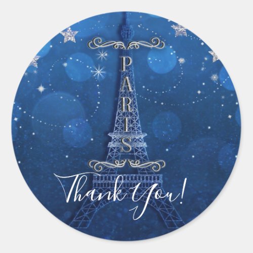 Night In Paris Under the Stars Blue Silver Party Classic Round Sticker