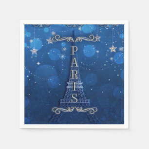 Night In Paris Under the Stars Blue Silver Party Napkins