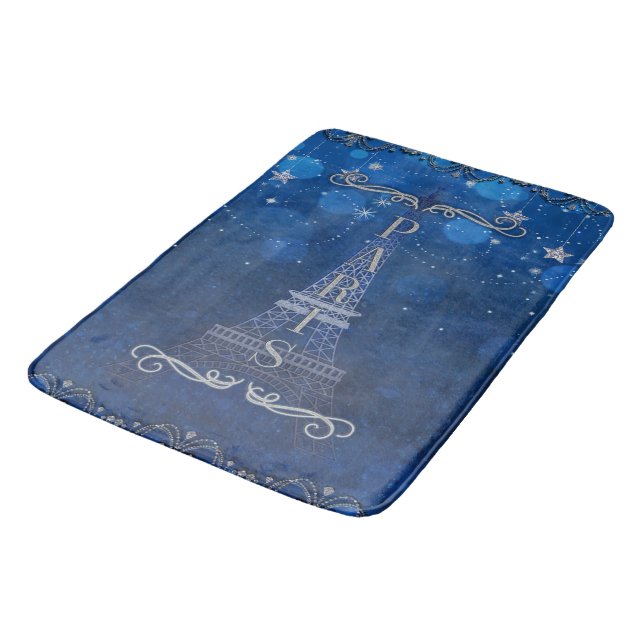 Night In Paris Under the Stars Whimsical Starry Bath Mat (Angled)