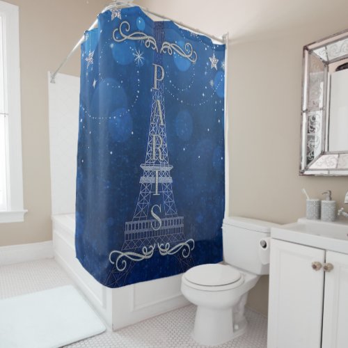 Night In Paris Under the Stars Whimsical Starry Shower Curtain