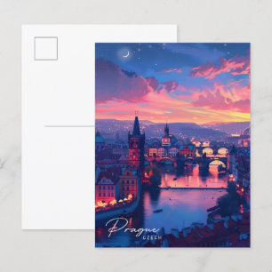 Night in Prague Czech Travel Postcard