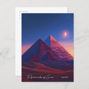 Night in Pyramids of Giza Egypt Vintage Travel Postcard