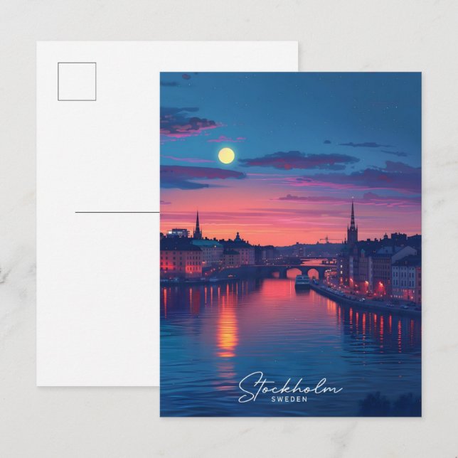 Night in Stockholm City Sweden Vintage Travel  Postcard (Front/Back)