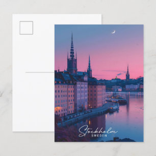 Night in Stockholm Sweden Vintage Travel  Postcard