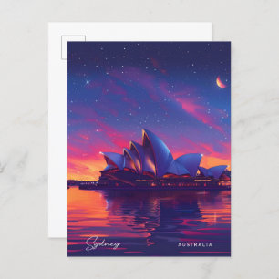 Night in Sydney Australia Travel Postcard