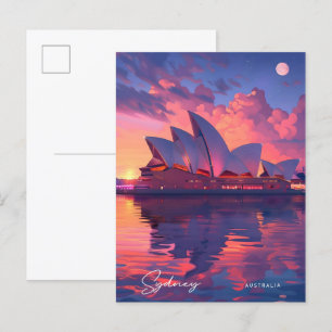 Night in Sydney Australia Vintage Travel Postcard