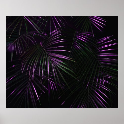 Night in tropical rainforest Palm leaves jungle p Poster