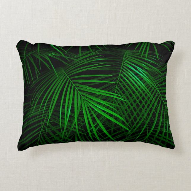 Night in tropical rainforest. Palm leaves lit with Accent Pillow (Front)