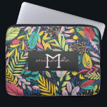Night Jungle Colorful Exotic Botanical Pattern Laptop Sleeve<br><div class="desc">Brightly colored floral and greenery leaves retro style pattern on an off-black background is featured on this custom laptop case / laptop sleeve for your personalization.</div>