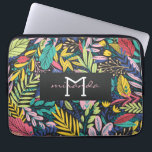 Night Jungle Colorful Exotic Botanical Pattern Laptop Sleeve<br><div class="desc">Brightly colored floral and greenery leaves retro style pattern on an off-black background is featured on this custom laptop case / laptop sleeve for your personalization.</div>