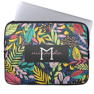 Night Jungle Colorful Exotic Botanical Pattern Laptop Sleeve