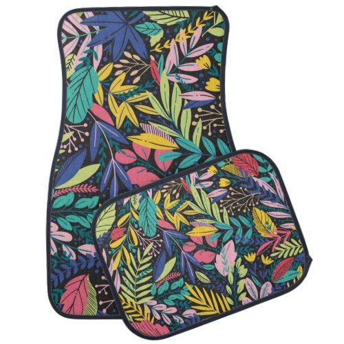 Night Jungle Exotic Colorful Botanical Pattern Car Floor Mat