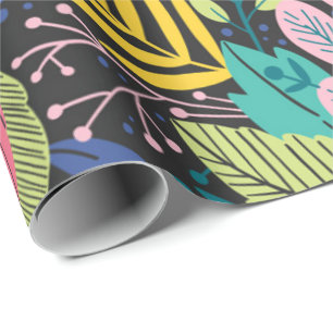 Night Jungle Exotic Colorful Botanical Pattern Wrapping Paper