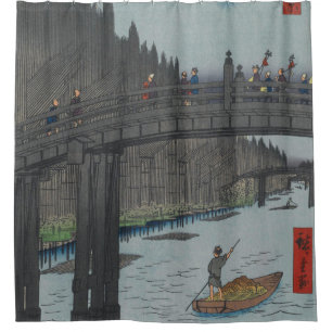 Night Kyobashi Bridge Vintage Ukiyo-e Japanese Art Shower Curtain