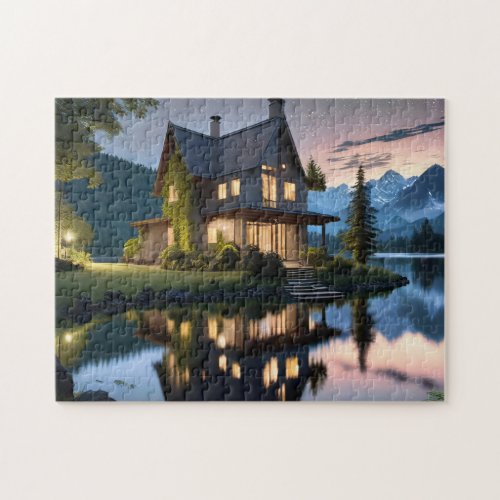 Night Lake House Bold and Beautiful Jigsaw Puzzle 