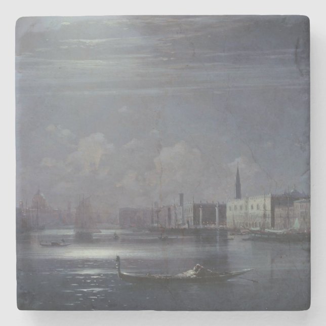 Night Landscape in Venice (Italian City) Stone Coaster (Front)