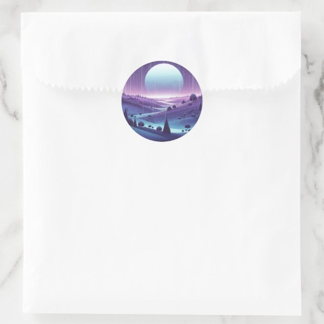 Night Landscape - Moonlit Hills and Falling Stars Classic Round Sticker (Bag)