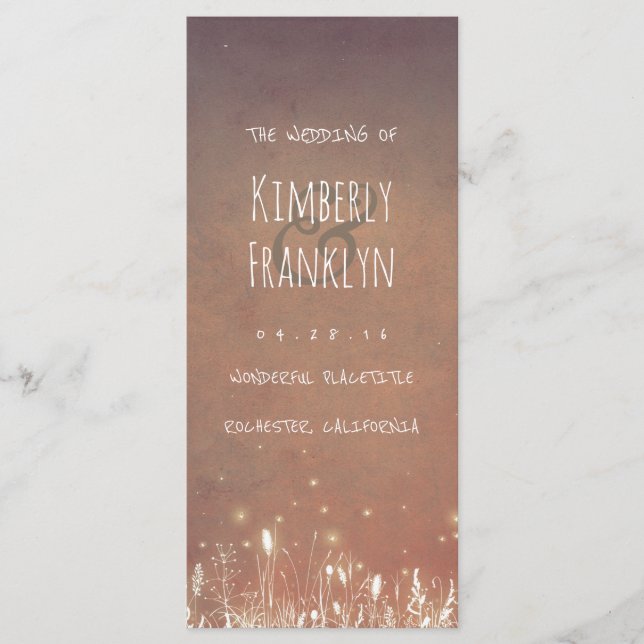 Night Light Fireflies Field Rustic Wedding Program (Front)