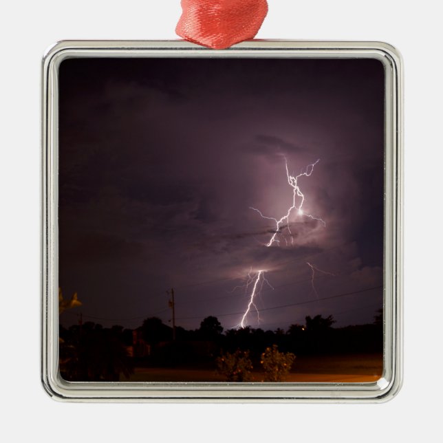 Night lightning Storm clouds Metal Ornament (Front)