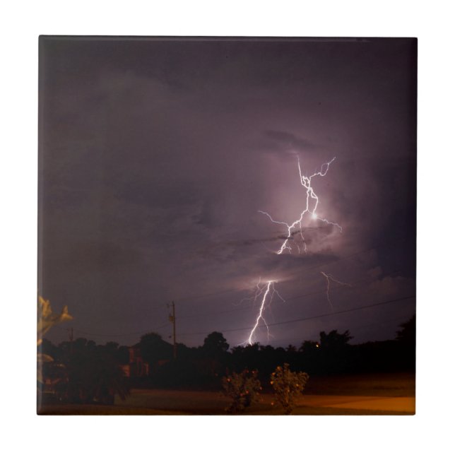 Night lightning Storm clouds Tile (Front)