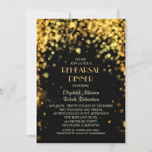 night lights black modern rehearsal dinner 5x7 paper invitation card