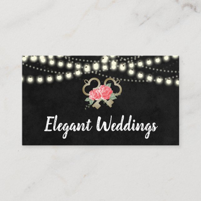 Night Lights Elegant Floral and Keys Business Card (Front)