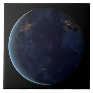 Night Lights on Planet Earth (Western Hemisphere) Ceramic Tile