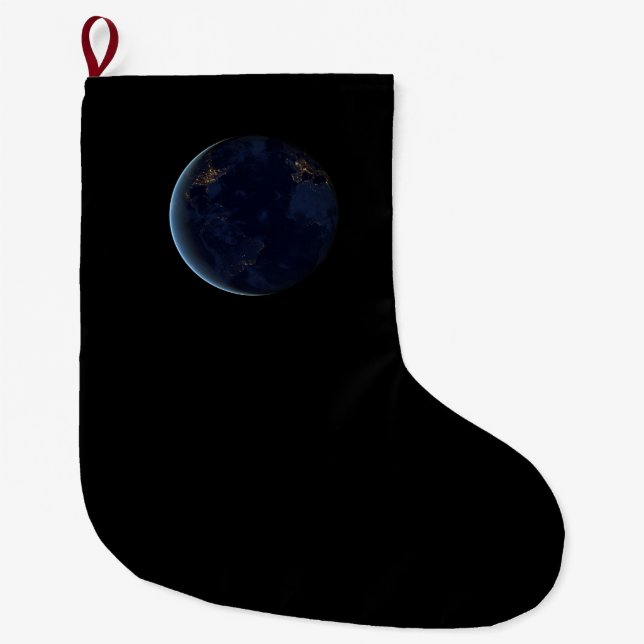Night Lights on Planet Earth (Western Hemisphere) Large Christmas Stocking (Front)