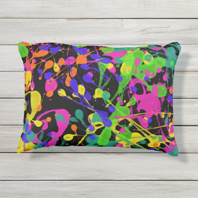 Night Lights Paint Splatter Outdoor Pillow (Back)