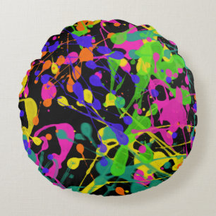 Night Lights Paint Splatter Round Pillow