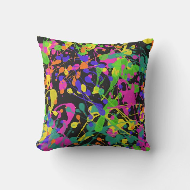 Night Lights Paint Splatter Throw Pillow (Front)