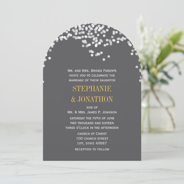 Night Lights Star Lights Yellow Gray Weddings Invitation (Standing Front)