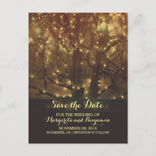Night Lights Trees Rustic Save The Date Postcards