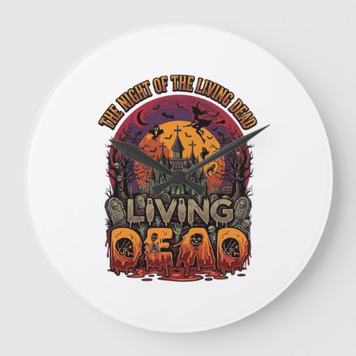 Night Living Dead Halloween Haunted House Witch Sk Large Clock